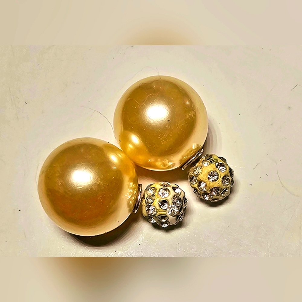 Faux champagne pearl rhinestone ball stud luxury double earrings